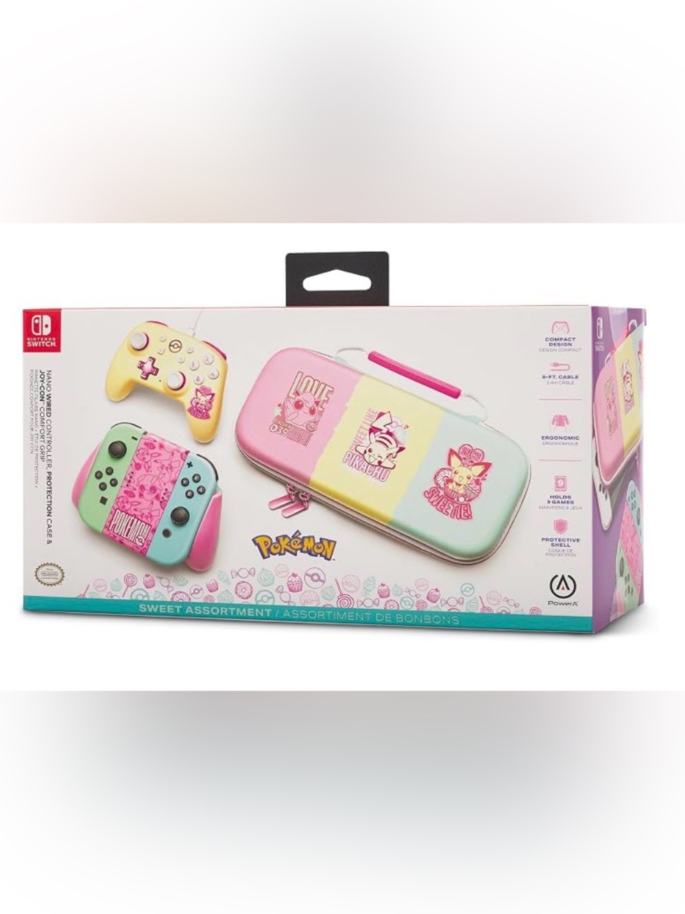 PowerA Pokémon Pastel Sweet Pikachu Switch Case, Joycon & Wired Controller Set